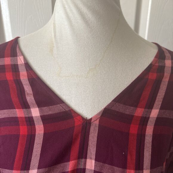 J Jill Womens XL Pink Plaid V Neck Maxi Dress Academia Cottagecore Modest Red - Picture 5 of 12